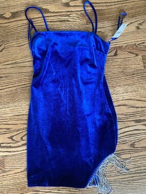 Windsor Royal Blue Velvet Mini Dress with Fringe